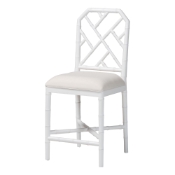 bali & pari Sergio Wood Counter Stool - Chippendale Kitchen Island Seating with Bamboo Motif and Upholstered Seat Cushion, White